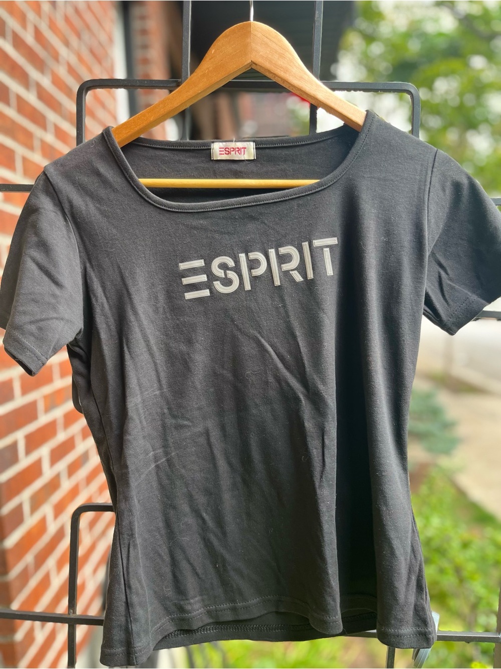 Esprit Black Short Sleeve Scoop Neck Tee with Logo
